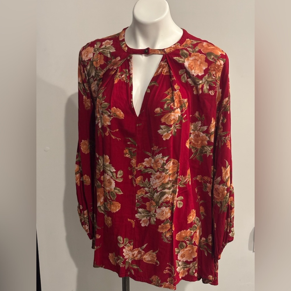 Altar'd State Red Boho Floral Oversized Blouse PTP 27”!!